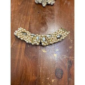 Vintage Sir James California Faux Pearl Rhinestone Beaded Collar Gold Leaf Trim